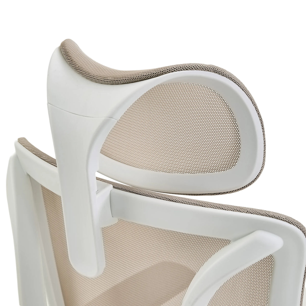 Poggiatesta con rivestimento in rete beige e telaio bianco della Sedia da ufficio professionale ERGOMY W di MyBuero