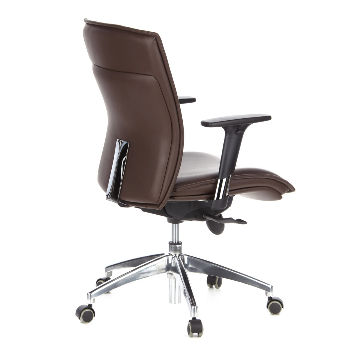 Poltrona di lusso MURANO 10 marrone scuro con braccioli e base a cinque ruote di hjh OFFICE – vista a 360° (vista posteriore a tre quarti 120°)