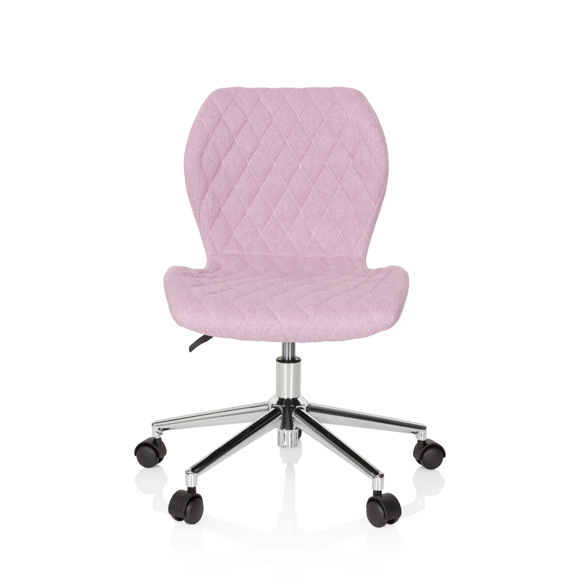 Sedia girevole per bambini JOY II rosa con effetto trapuntato e base a cinque ruote di hjh OFFICE – vista a 360° (vista frontale 0°)