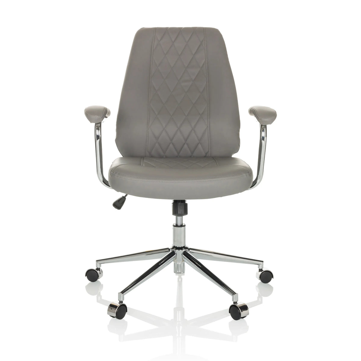 Poltrona Home Office THEO I grigia con schienale trapuntato e base a cinque ruote di hjh OFFICE – vista a 360° (vista frontale 0°)