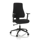 Sedia da ufficio professionale MATHES nera con braccioli e base a cinque ruote di hjh OFFICE – vista a 360° (vista frontale 15°)
