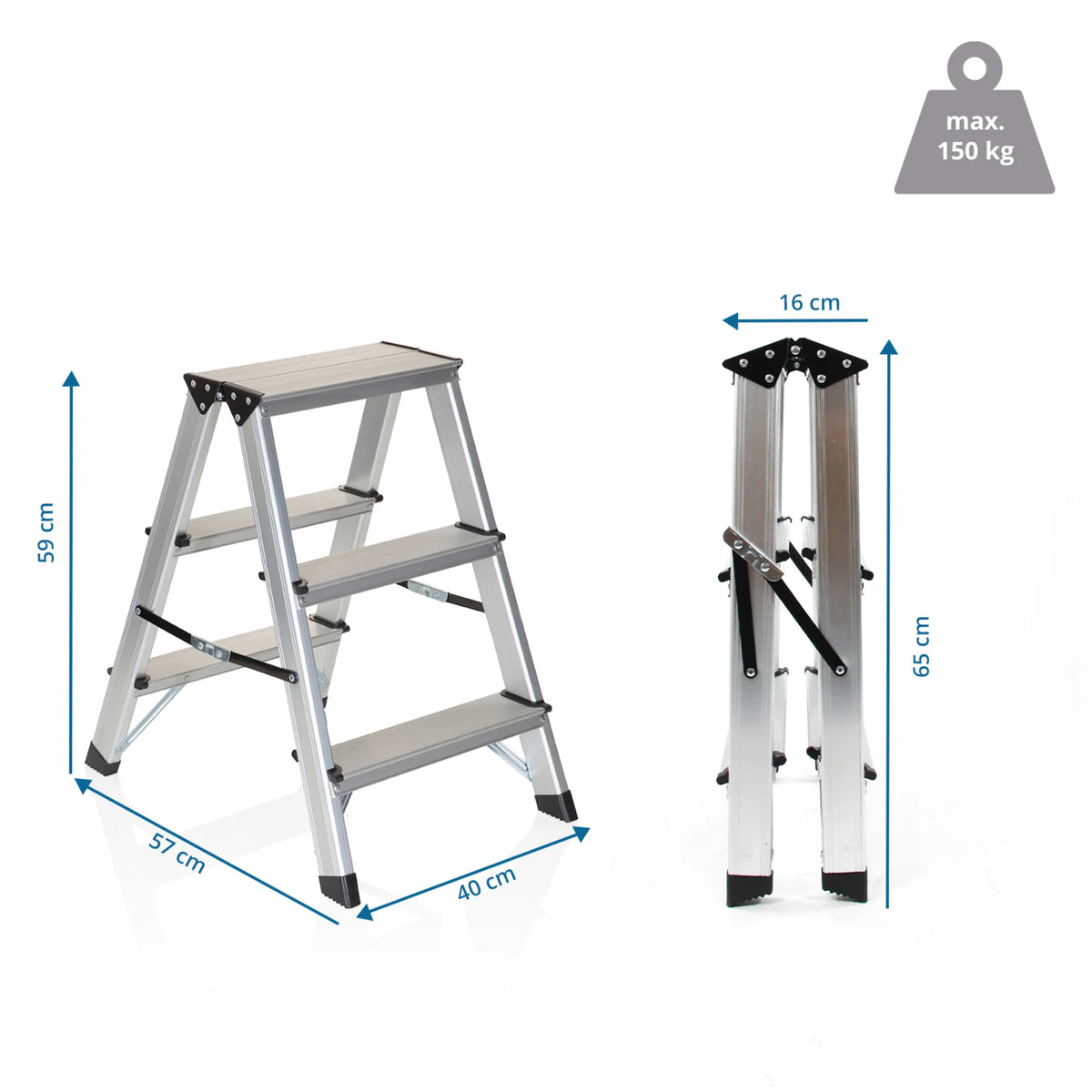 Disegno tecnico della Scala richiudibile SOLID con altezza di 59 cm e portata di 150 kg di hjh OFFICE