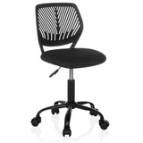 Sedia girevole per bambini KID QB nera con schienale in rete e base a cinque ruote di hjh OFFICE – vista a 360° (vista frontale a tre quarti 30°)