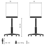 Disegno tecnico dello Sgabello a sella MOVE-TEC 3D PRO I con un'altezza da 58 a 83 cm di hjh OFFICE