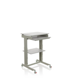 Scrivania in piedi grigia WORKSTATION con ripiano e quattro ruote di hjh OFFICE – vista a 360° (vista frontale a tre quarti 40°)