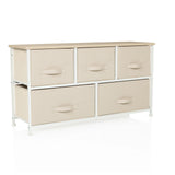 Cassettiera beige FOLDAR con cinque cassetti in tessuto e struttura bianca di hjh LIVING – vista a 360° (vista frontale a tre quarti 30°)