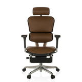 Poltrona di lusso ERGOHUMAN PLUS LEGPRO GEN2 marrone in pelle con poggiatesta e base a cinque ruote di hjh OFFICE – vista a 360° (vista frontale 0°)