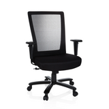 Sedia girevole XXL EXTENDER nera con schienale in rete e base a cinque ruote di hjh OFFICE – vista a 360° (vista frontale 20°)