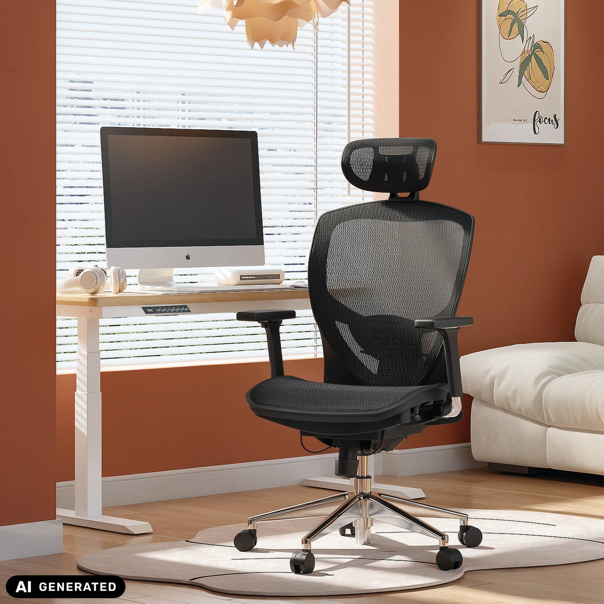 High-end Sedia da ufficio VENUS ONE nera con schienale in rete e poggiatesta di hjh OFFICE