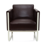 Poltrona imbottita marrone ARUBA con struttura in metallo bianca di hjh OFFICE – vista a 360° (vista frontale 0°)