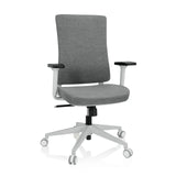 Sedia da ufficio professionale COMFIO WP grigia con braccioli e base bianca a cinque ruote di hjh OFFICE – vista a 360° (vista frontale 20°)