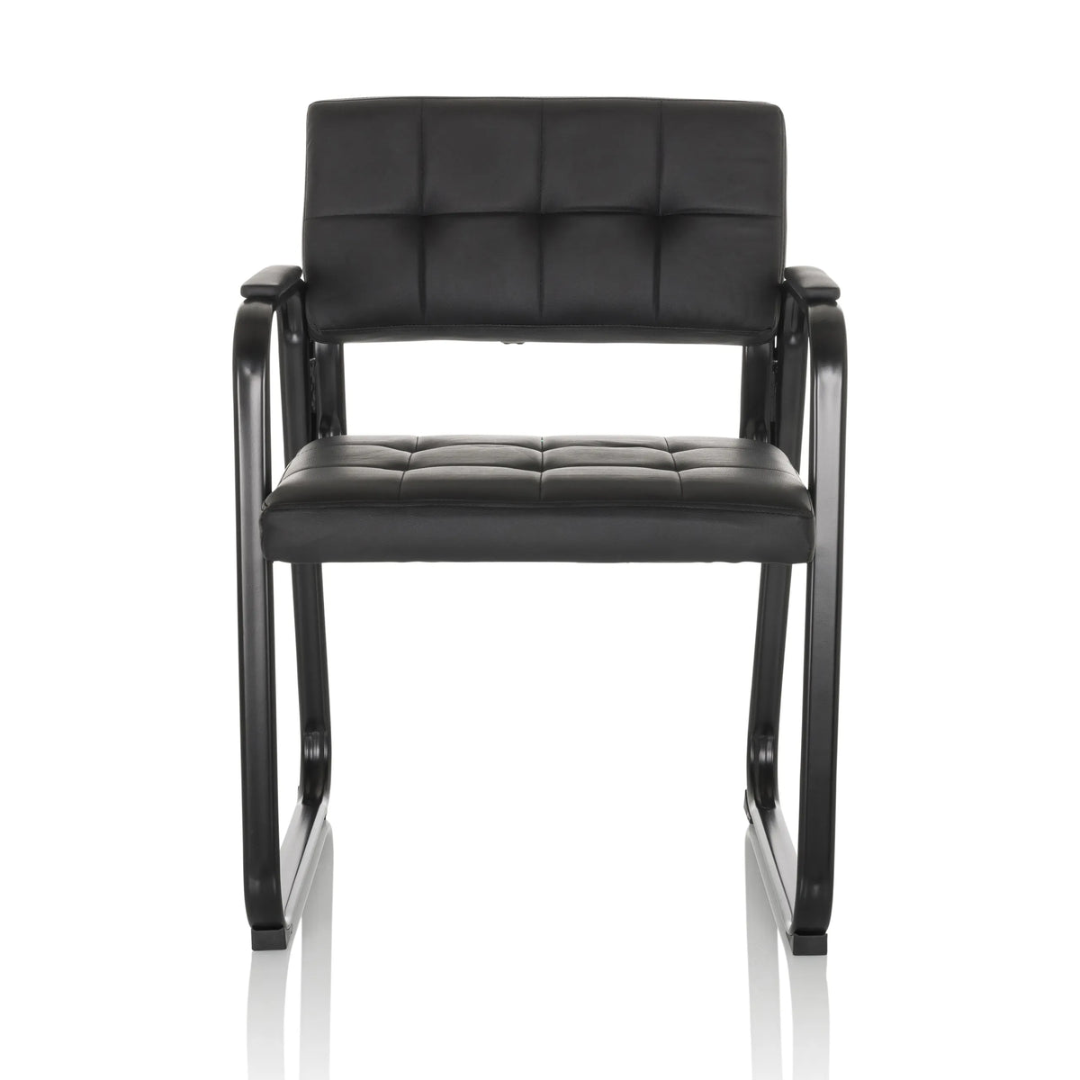 Schwarzer Besucherstuhl ZANTA B PU mit gesteppter Polsterung und Armlehnen von hjh OFFICE – 360-Grad-Ansicht (Frontansicht 0°)