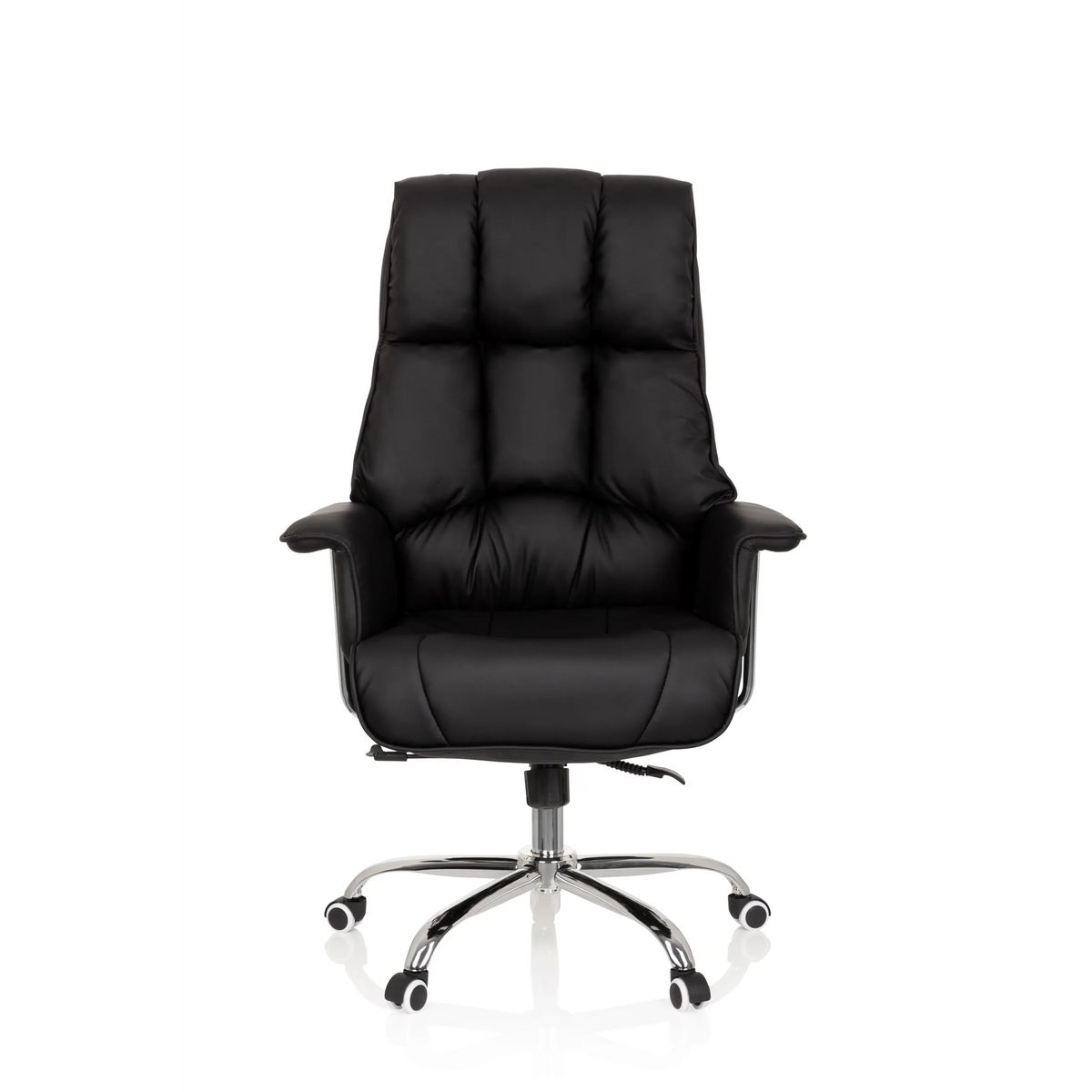 Poltrona professionale COMMANDER nera con imbottitura trapuntata e base a cinque ruote di hjh OFFICE – vista a 360° (vista frontale 0°)