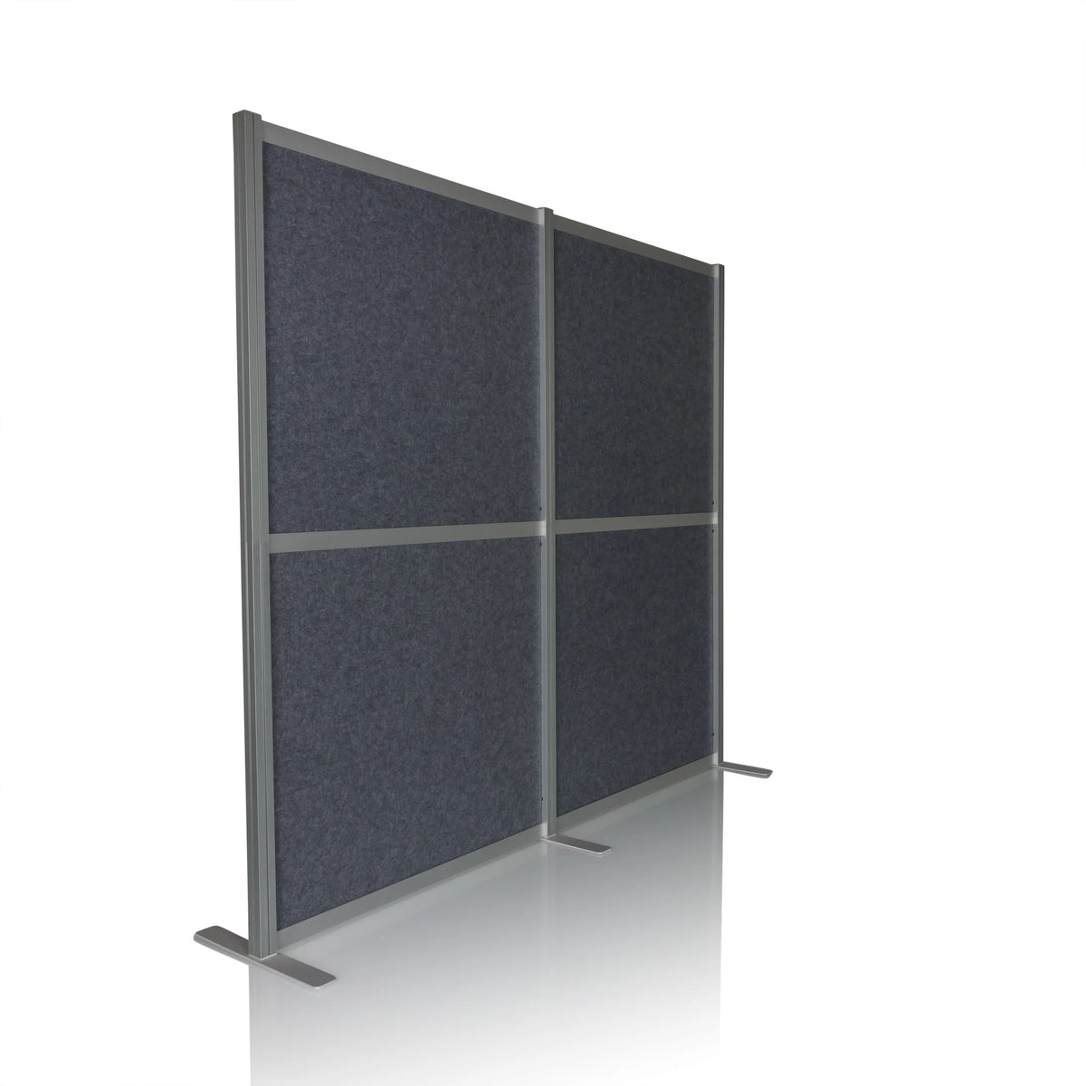 Parete divisoria FLEXMIUT MODUL grigia con telaio in alluminio e piedini di supporto di hjh OFFICE – vista a 360° (vista frontale a tre quarti 45°)