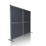 Parete divisoria FLEXMIUT MODUL grigia con telaio in alluminio e piedini di supporto di hjh OFFICE – vista a 360° (vista frontale a tre quarti 45°)
