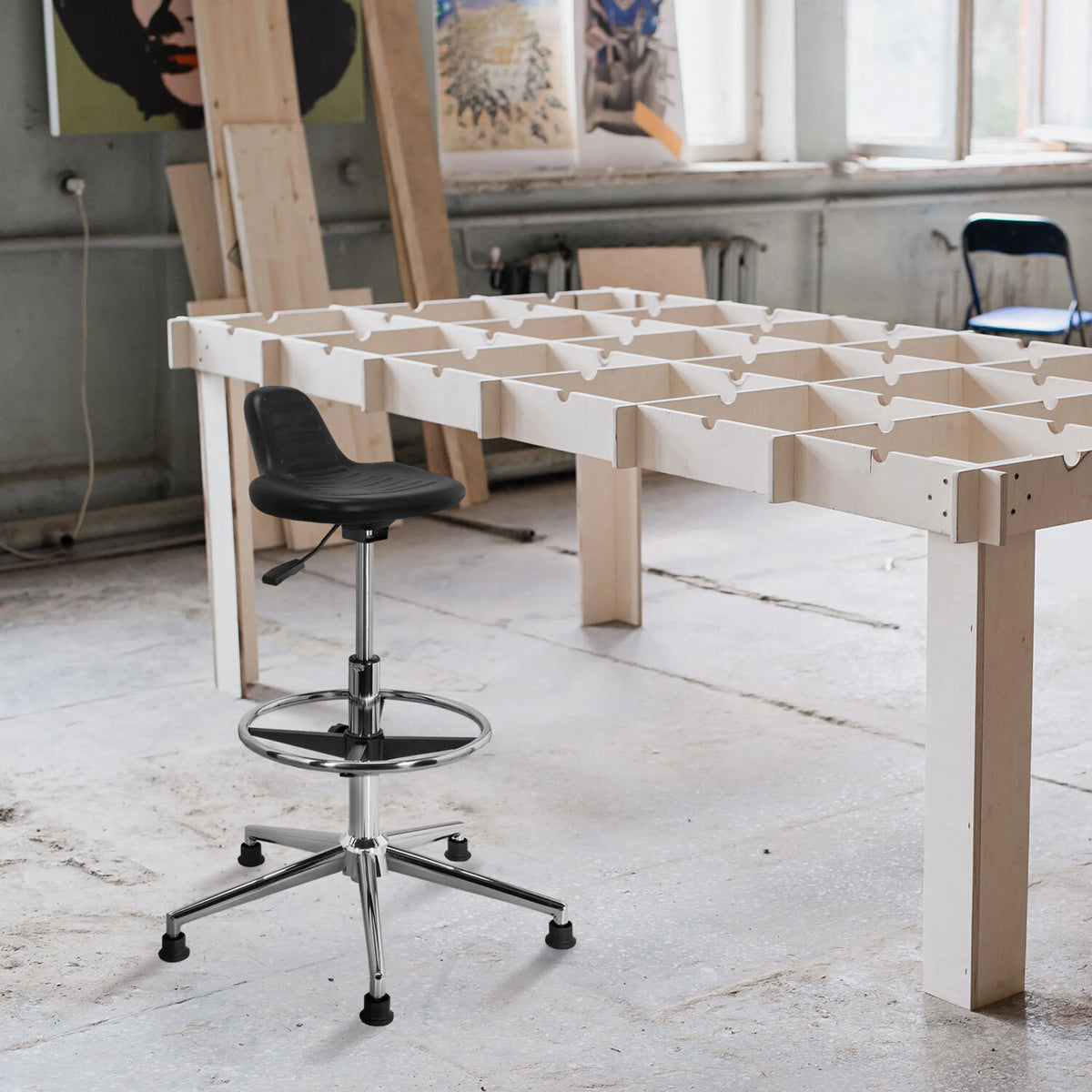 Sgabello girevole TOP WORK 03 I nero con base cromata e pistone a gas di hjh OFFICE