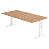 Höhenverstellbarer Schreibtisch MEGA 2E W in Nussbaum und Weiß mit rechteckiger Platte von hjh OFFICE PRO