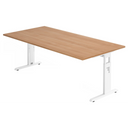 Höhenverstellbarer Schreibtisch MEGA 2E W in Nussbaum und Weiß mit rechteckiger Platte von hjh OFFICE PRO