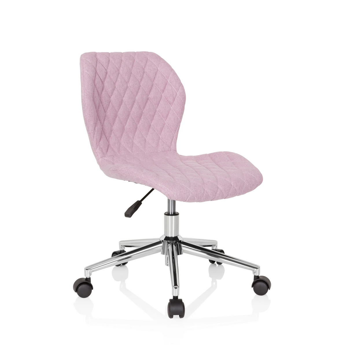 Sedia girevole per bambini JOY II rosa con effetto trapuntato e base a cinque ruote di hjh OFFICE – vista a 360° (vista frontale a tre quarti 40°)