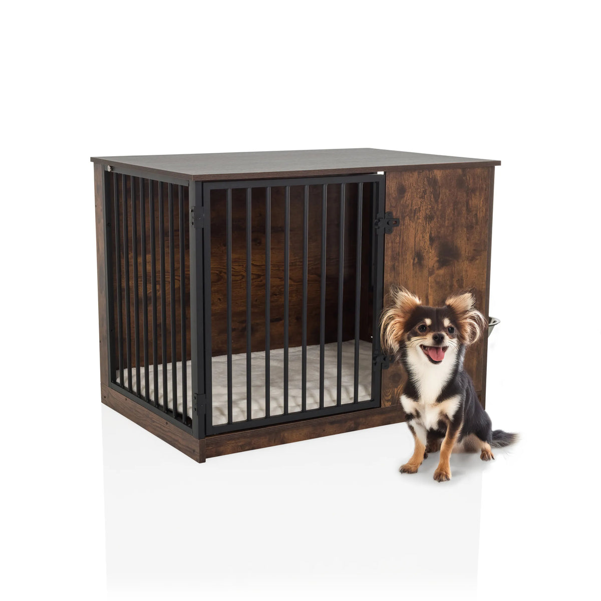 Trasportino per cane marrone PAWHOME S con grate e un cane piccolo accanto di hjh LIVING