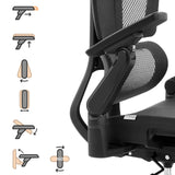 Bracciolo multi-regolabile della sedia da ufficio professionale Ergo U2 Pro3 con grafiche funzionali schematiche di hjh OFFICE
