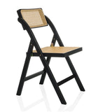 Sedia pieghevole TUDELA BAMBOO nera con seduta e schienale in paglia di Vienna marrone di hjh LIVING – vista a 360° (vista frontale a tre quarti 60°)