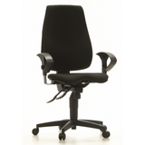 Sedia da ufficio professionale SYDNEY PRO nera con braccioli e base a cinque ruote di Topstar – vista a 360° (vista frontale 20°)