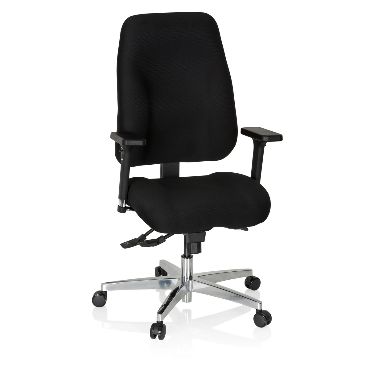 Sedia da ufficio professionale ZENIT COMFORT nera con braccioli e base a cinque ruote di hjh OFFICE – vista a 360° (vista frontale 20°)