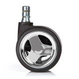 Rotelle per Sedia 5x ROLO GAME No-Noise 11mm/60mm nere per pavimenti duri con dettagli cromati di hjh OFFICE – vista a 360° (vista posteriore 180°)