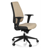 Sedia da ufficio professionale PRO-TEC 500 beige con braccioli e base nera a cinque ruote di hjh OFFICE – vista a 360° (vista frontale a tre quarti 60°)