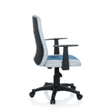 Sedia girevole per bambini KIDDY EXTRA grigio-blu con braccioli e base a cinque ruote di hjh OFFICE – vista a 360° (profilo laterale 100°)