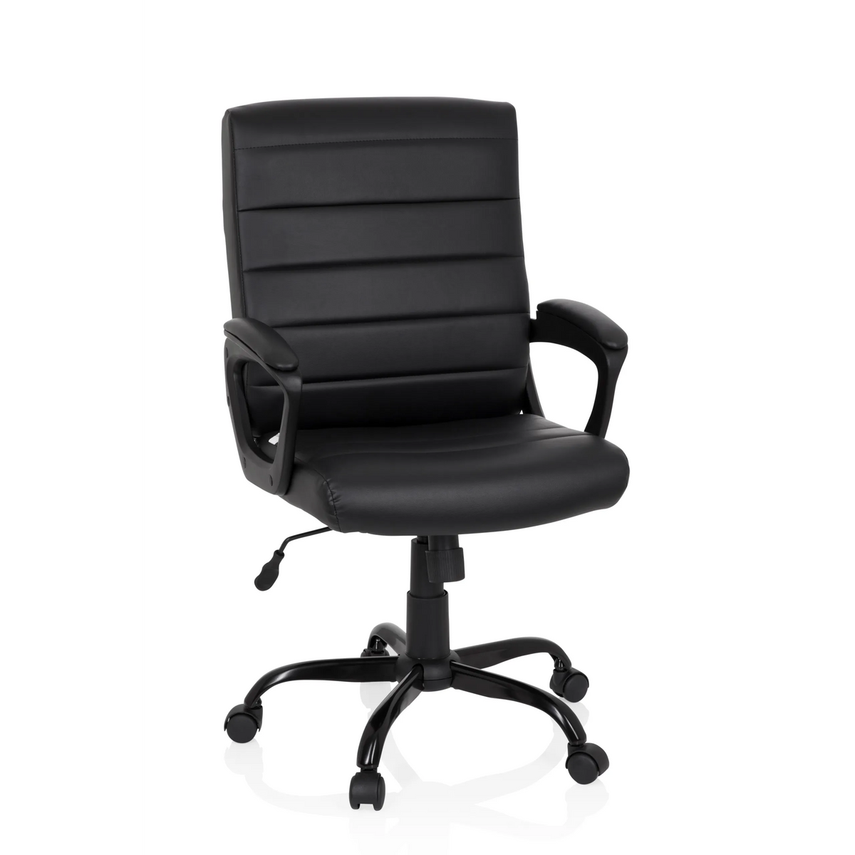 Poltrona Home Office ERGOSMOOTH BIG nera con imbottitura trapuntata e base a cinque ruote di hjh OFFICE – vista a 360° (vista frontale 20°)