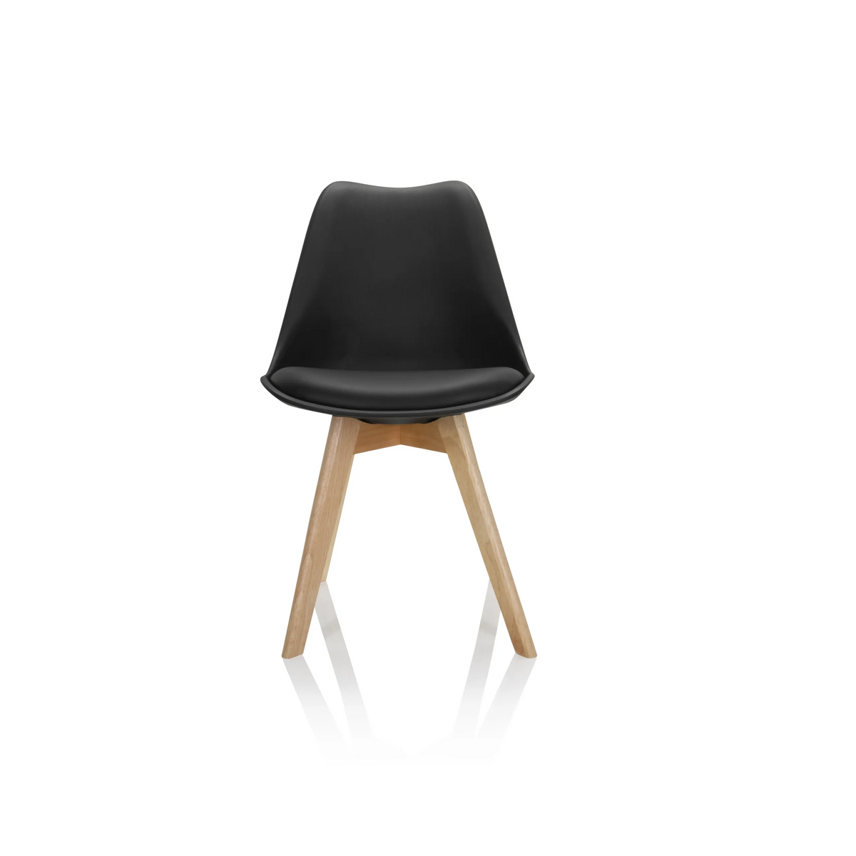 Sedia a conchiglia SCANDI 4 nera con quattro gambe in legno chiaro di hjh OFFICE – vista a 360° (vista frontale 0°)