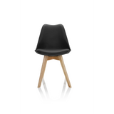 Sedia a conchiglia SCANDI 4 nera con quattro gambe in legno chiaro di hjh OFFICE – vista a 360° (vista frontale 0°)