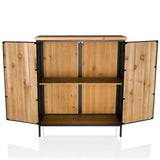 Vano aperto con un ripiano della Cassettiera SANTJAGO BLACK SUN XL in aspetto legno con struttura nera di hjh LIVING