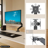 Supporto per monitor Ergomount GF1 con piastra adattatrice VESA e meccanismi articolati di hjh OFFICE (immagine generata dall’IA)