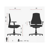 Disegno tecnico della Sedia da ufficio professionale SITNESS 15 U2 con una portata massima di 110 kg di Topstar