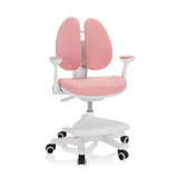 Sedia per bambini rosa KID WING con schienale diviso e base bianca a cinque ruote di hjh OFFICE – vista a 360° (vista frontale 20°)