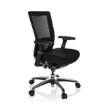 High-end Sedia da ufficio NOVA PRO ALU nera con schienale in rete e base a cinque ruote di hjh OFFICE – vista a 360° (vista frontale a tre quarti 60°)