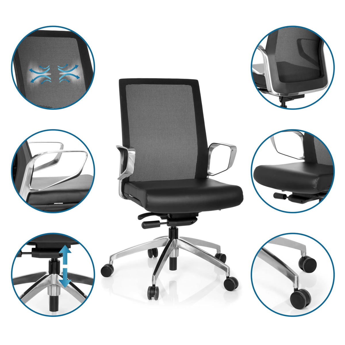 Sedia da ufficio professionale PROVIDER NET in nero con schienale in rete, braccioli e base regolabile in altezza di hjh OFFICE