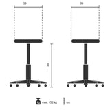 Disegno tecnico dello Sgabello TIO-S con una larghezza di 39 cm di hjh OFFICE