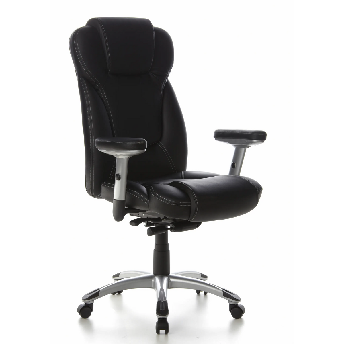 Poltrona professionale EMBASSY 200 nera con braccioli e base a cinque ruote di hjh OFFICE – vista a 360° (vista frontale a tre quarti 40°)