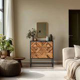 Madia SANTJAGO BLACK SUN L con tre cassetti in colori legno scuro e struttura in metallo nero di hjh LIVING