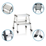 Scala richiudibile a due gradini SOLID VI in alluminio con ruote e blocco di sicurezza di hjh OFFICE
