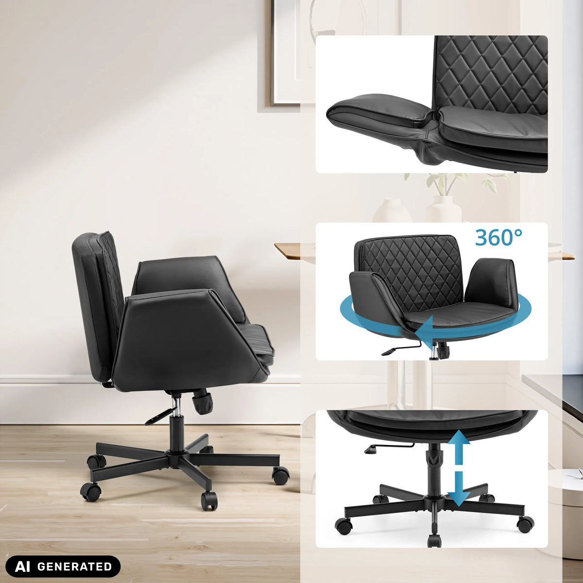 Sedia Home Office Criss-Cross 10 nera con rotazione a 360 gradi e regolazione dell'altezza di hjh LIVING (immagine generata dall’IA)