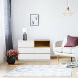 Madia MELMO S in bianco e rovere con tre cassetti e un ripiano aperto di hjh LIVING