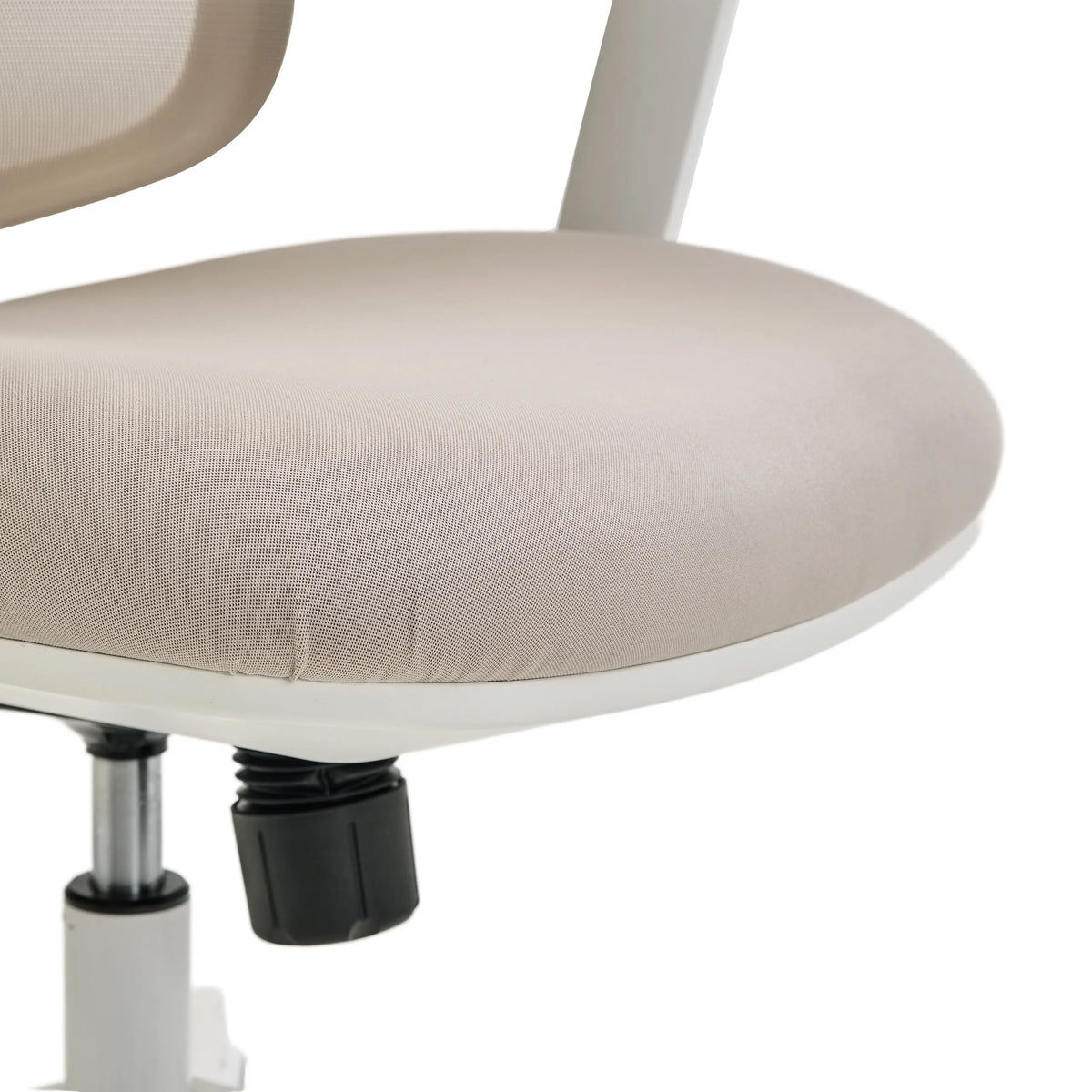 Seduta imbottita in tessuto beige della Sedia da ufficio professionale ERGOMY W con struttura bianca di MyBuero