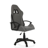 Sedia da gaming GAMEBREAKER W01 grigia con due aperture per il poggiatesta e base a cinque ruote di MyBuero – vista a 360° (vista frontale a tre quarti 45°)