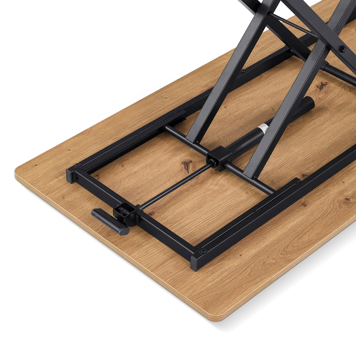Base con telaio in metallo nero e piano in legno di quercia del tavolo Worktime Lift di hjh OFFICE