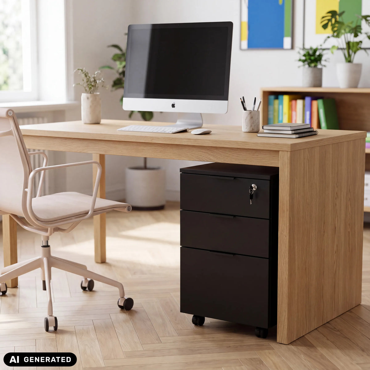 Cassettiera con rotelle DAVIK nera con tre cassetti e serratura di hjh OFFICE